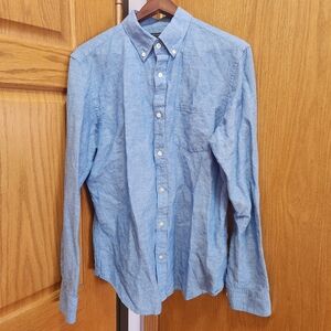 Banana Republic Slim Fit Blue Linen Cotton Blend Button Down Shirt in Size L